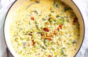 Broccoli Cauliflower Cheese Soup with Bacon