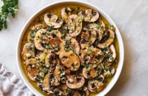 Olive Garlic Parmesan Marinated Mushrooms