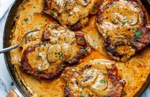 Garlic Pork Chops in Creamy Mushroom Sauce