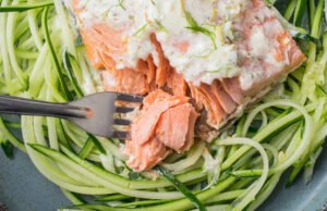 Keto Tzatziki Salmon with Cucumber Noodles