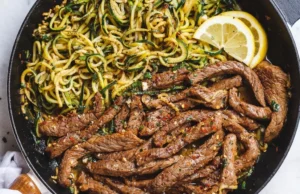 15-Minute Lemon Garlic Butter Steak with Zucchini Noodles