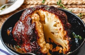 Roasted Whole Cauliflower with BBQ Sauce