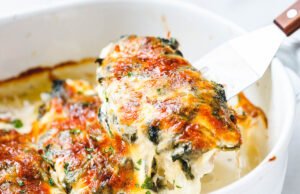 Spinach Chicken Casserole with Cream Cheese and Mozzarella