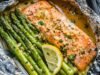 Baked Salmon in Foil with Asparagus and Lemon Garlic Butter Sauce