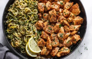Garlic Butter Chicken Bites with Lemon Zucchini Noodles