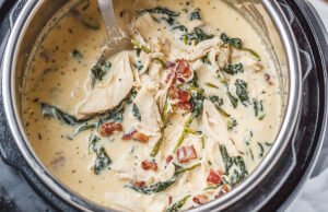 Instant Pot Crack Chicken Spinach Soup with Cream Cheese and Bacon