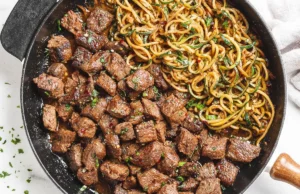 Garlic Butter Steak Bites with Lemon Zucchini Noodles