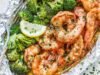 Baked Shrimp and Broccoli Foil Packs with Garlic Lemon Butter Sauce