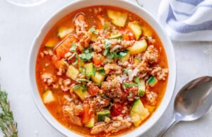 Healthy Zucchini Tomato Italian Sausage Soup
