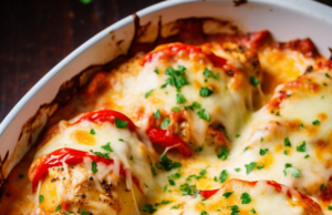 Cheesy Baked Chicken breast and Peppers